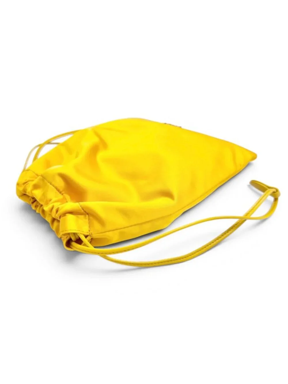 Miu Miu Duchess Drawstring Pouch Satin Silk Logo Mini Bag Yellow